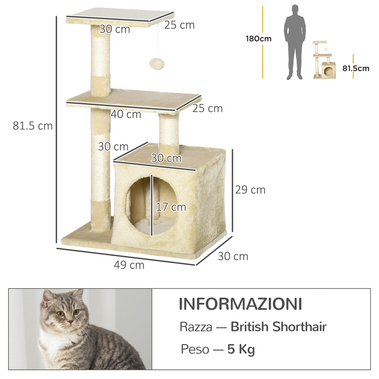 easycomfort easycomfort tiragraffi per gatti con cuccia pallina e pali in corda sisal beige