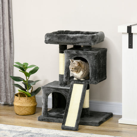 easycomfort albero tiragraffi per gatti con pali in sisal lettino e 2 casette 59x39x83cm grigio scuro