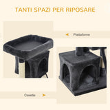 easycomfort albero tiragraffi per gatti con pali in sisal lettino e 2 casette 59x39x83cm grigio scuro