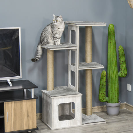 easycomfort easycomfort albero tiragraffi per gatti multi livello cuccia e corde in iuta grigio