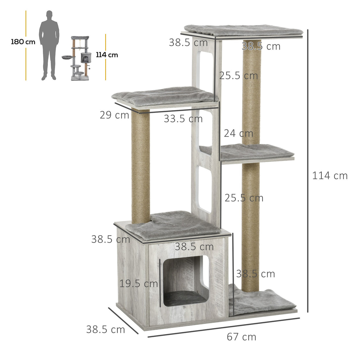 easycomfort easycomfort albero tiragraffi per gatti multi livello cuccia e corde in iuta grigio