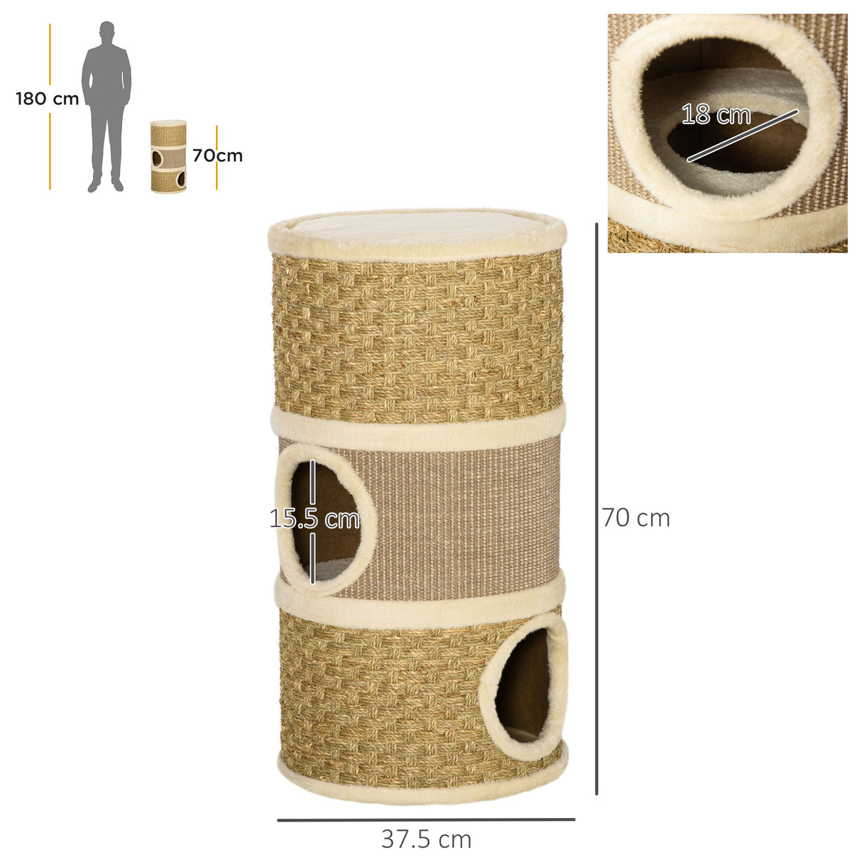 easycomfort easycomfort casetta cuccia per gatti tiragraffi a torre 3 nicchie corda in sisal alga marina