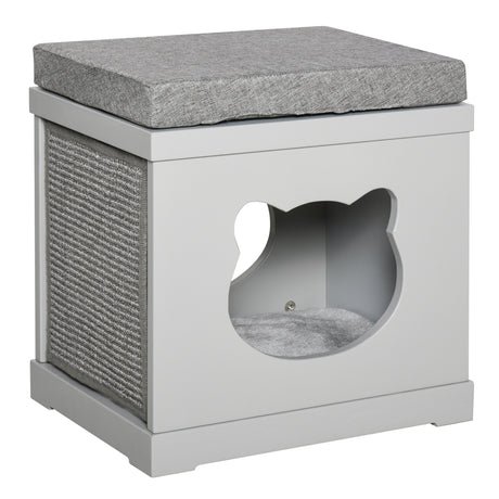 easycomfort easycomfort cuccia per gatti in legno con 2 cuscini e tiragraffi rimovibili grigio