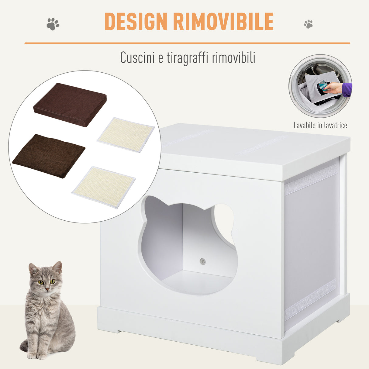 easycomfort easycomfort cuccia per gatti in legno con 2 cuscini e tiragraffi rimovibili bianco