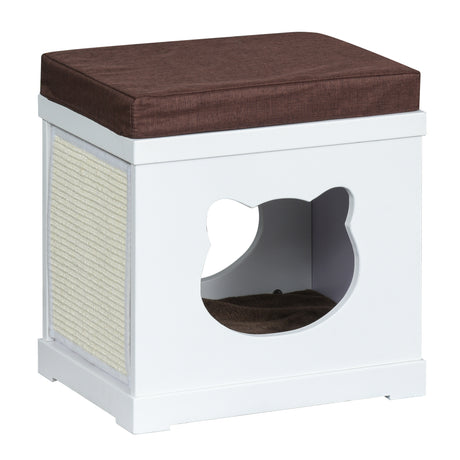 easycomfort easycomfort cuccia per gatti in legno con 2 cuscini e tiragraffi rimovibili bianco