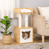 easycomfort easycomfort casetta per gatti con pali tiragraffi in sisal cuscini lavabili e pallina 35x35x81cm quercia