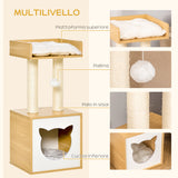 easycomfort easycomfort casetta per gatti con pali tiragraffi in sisal cuscini lavabili e pallina 35x35x81cm quercia