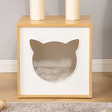 easycomfort easycomfort casetta per gatti con pali tiragraffi in sisal cuscini lavabili e pallina 35x35x81cm quercia