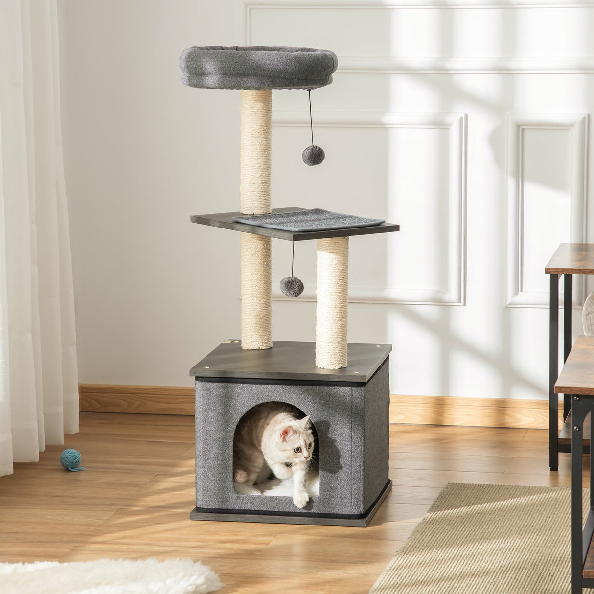 easycomfort easycomfort albero tiragraffi per gatti con casetta lettino e pali in sisal 40x40x104cm grigio