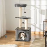 easycomfort easycomfort albero tiragraffi per gatti con casetta lettino e pali in sisal 40x40x104cm grigio