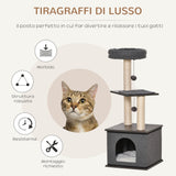 easycomfort easycomfort albero tiragraffi per gatti con casetta lettino e pali in sisal 40x40x104cm grigio