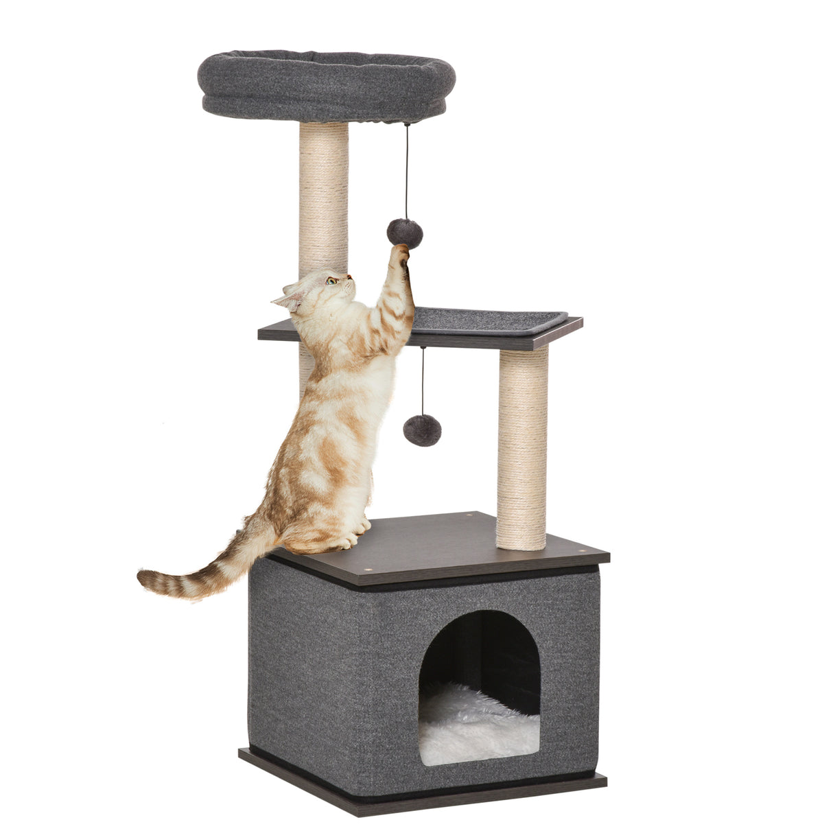 easycomfort easycomfort albero tiragraffi per gatti con casetta lettino e pali in sisal 40x40x104cm grigio