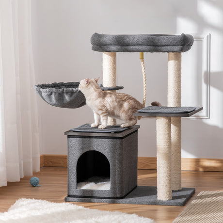 easycomfort easycomfort albero tiragraffi per gatti con lettino amaca casetta e pali in sisal 60x40x83cm grigio