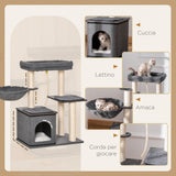 easycomfort easycomfort albero tiragraffi per gatti con lettino amaca casetta e pali in sisal 60x40x83cm grigio