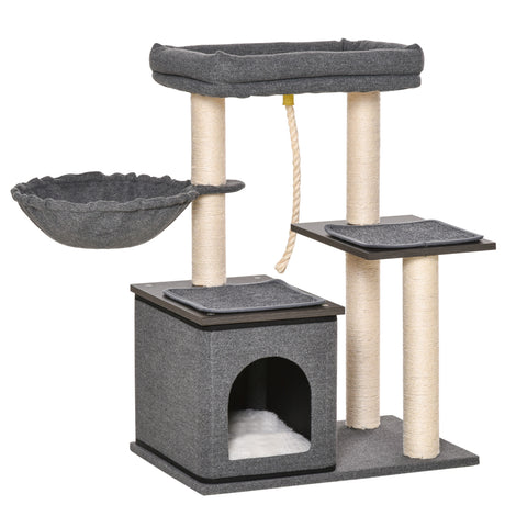 easycomfort easycomfort albero tiragraffi per gatti con lettino amaca casetta e pali in sisal 60x40x83cm grigio