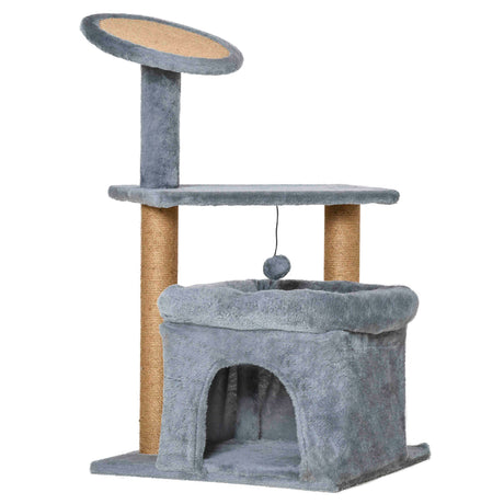 easycomfort easycomfort tiragraffi per gatti con pali in juta casetta e cuscino rivestimento peluche altezza 84cm grigio