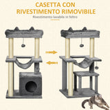 easycomfort easycomfort albero tiragraffi con corde sisal casetta e amaca rivestimento peluche e feltro altezza 100cm grigio