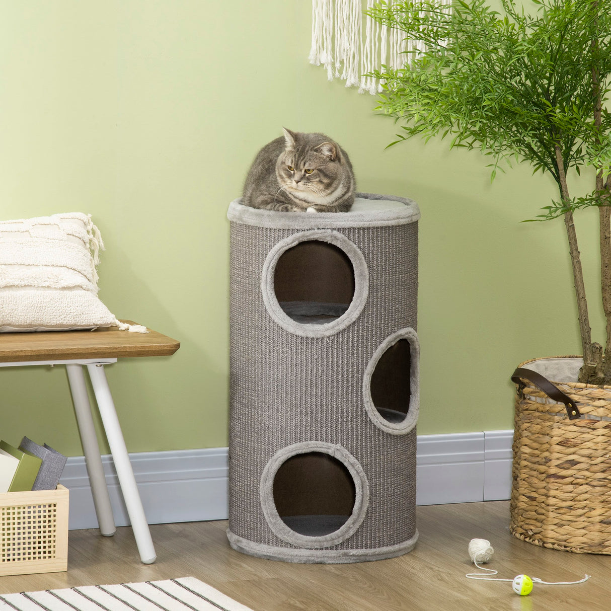 easycomfort cuccia per gatti a 3 livelli con tiragraffi in sisal e peluche o38x70cm grigio chiaro
