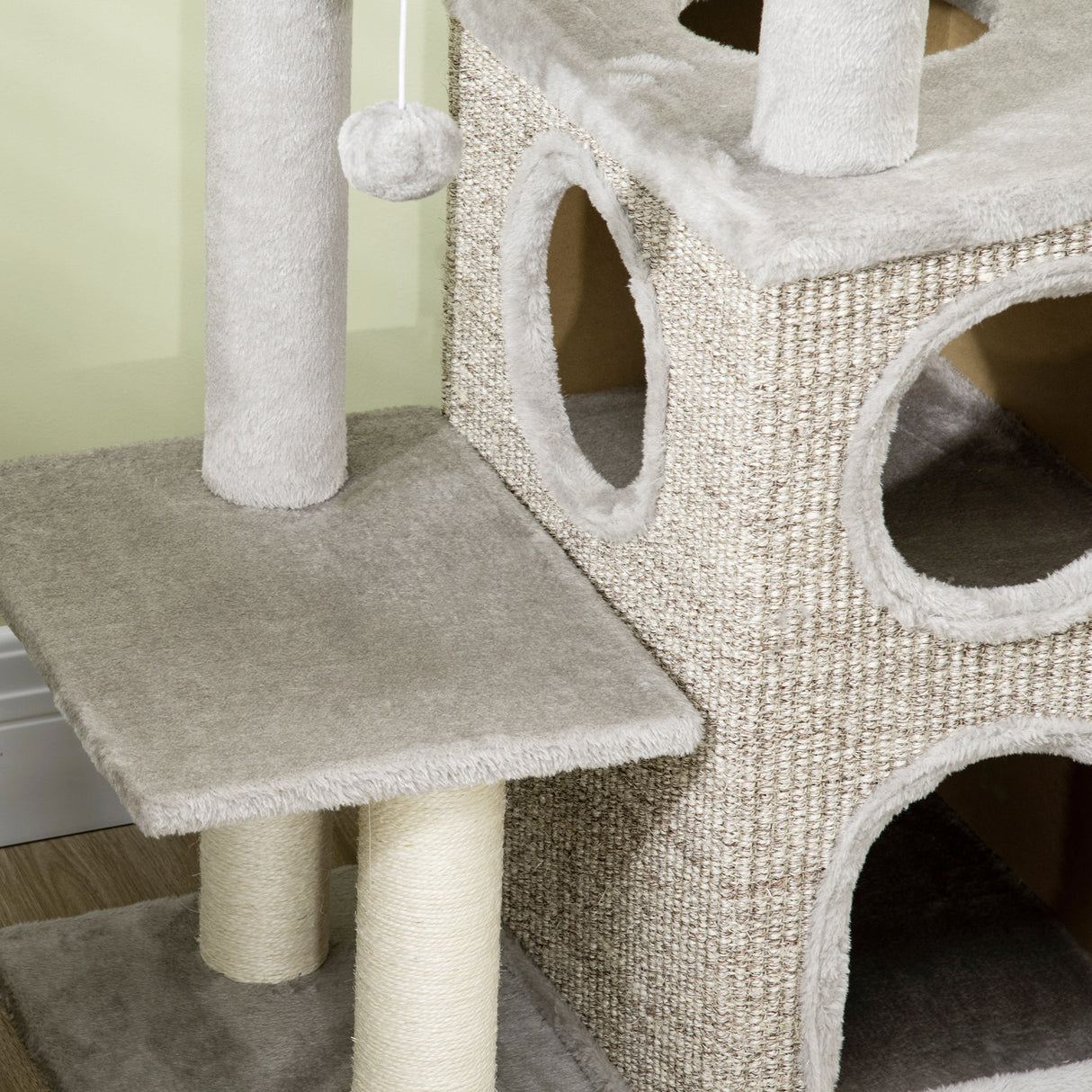 easycomfort tiragraffi per gatti da 5kg max con lettino e pallina da gioco in truciolato peluche e sisal 60x40x91 cm