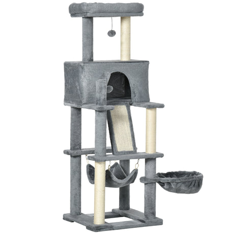 easycomfort albero tiragraffi per gatti con pali in sisal casetta lettino e amache 48x48x140cm grigio