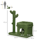 easycomfort tiragraffi per gatti con lettino casetta e palo in sisal a forma di cactus 68x30x67cm verde