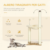 easycomfort albero tiragraffi per gatti max 5kg con amaca palline da gioco e pali in sisal 53.5x53.5x90 cm beige