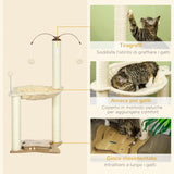 easycomfort albero tiragraffi per gatti max 5kg con amaca palline da gioco e pali in sisal 53.5x53.5x90 cm beige