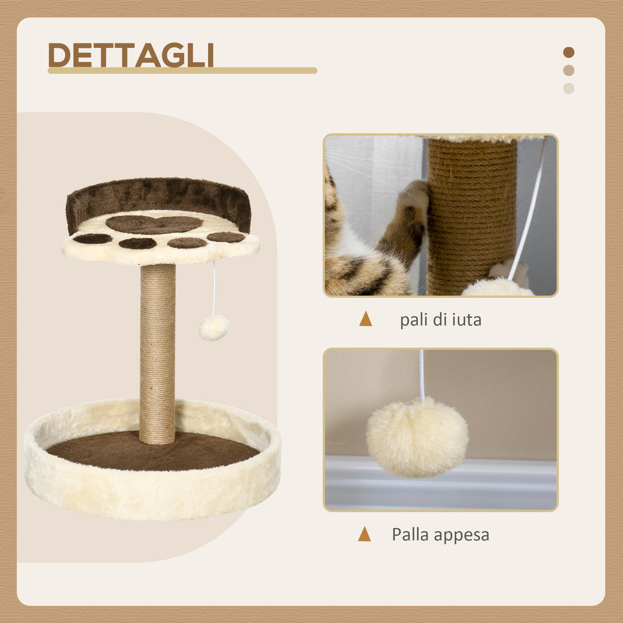 easycomfort tiragraffi per gatti da 5kg max con lettino e pallina da gioco in truciolato peluche e corda di juta 41x41x44 cm