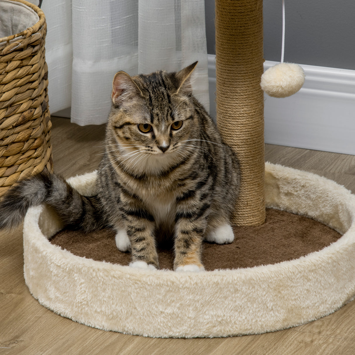 easycomfort tiragraffi per gatti da 5kg max con lettino e pallina da gioco in truciolato peluche e corda di juta 41x41x44 cm