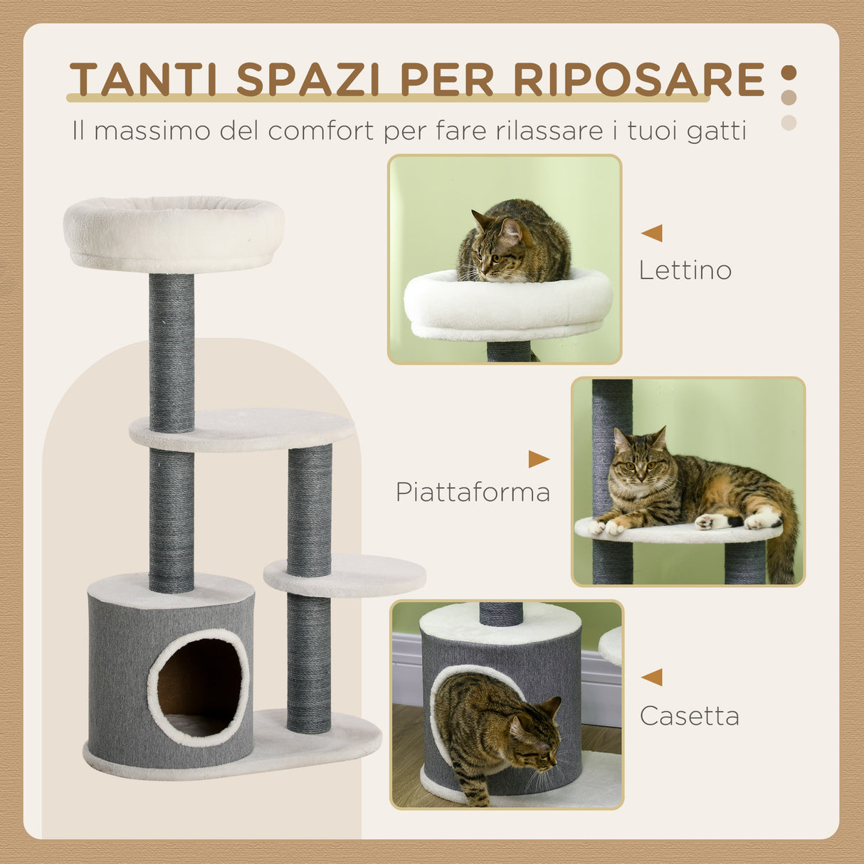 easycomfort easycomfort albero per gatti con lettino casetta e tiragraffi 55 5x30 5x98 cm bianco