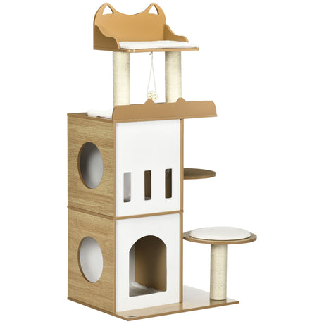 easycomfort albero per gatti in mdf con tiragraffi per gatti 2 casette per gatti posatoi e pallina da gioco 60x48x133 cm