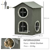 easycomfort easycomfort casetta per gatti a due livelli con cuscini lavabili 3 entrate 42x46x59 5 cm grigio
