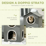 easycomfort easycomfort casetta per gatti a due livelli con cuscini lavabili 3 entrate 42x46x59 5 cm grigio