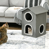 easycomfort easycomfort casetta per gatti a due livelli con cuscini lavabili 3 entrate 42x46x59 5 cm grigio