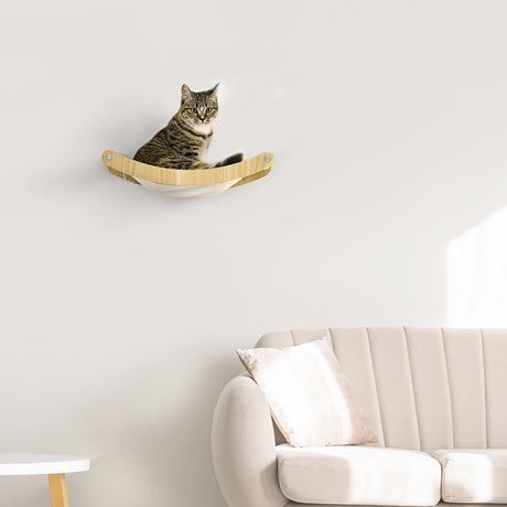 easycomfort mensola per gatti in truciolato e tela con montaggio a parete 44.5x33x9 cm color rovere