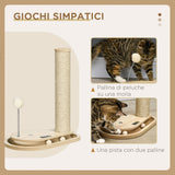 easycomfort tiragraffi per gatti 4kg max in truciolato e iuta con palline da gioco incluse 35x23x40 cm color rovere