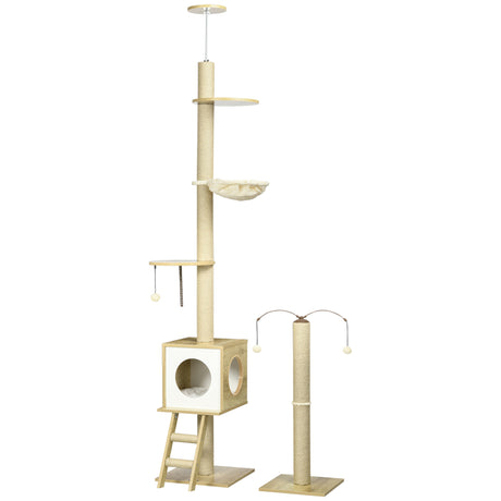 easycomfort albero per gatti in truciolato ad altezza regolabile con tiragraffi casetta amaca e pallina 40x40x225 285 cm