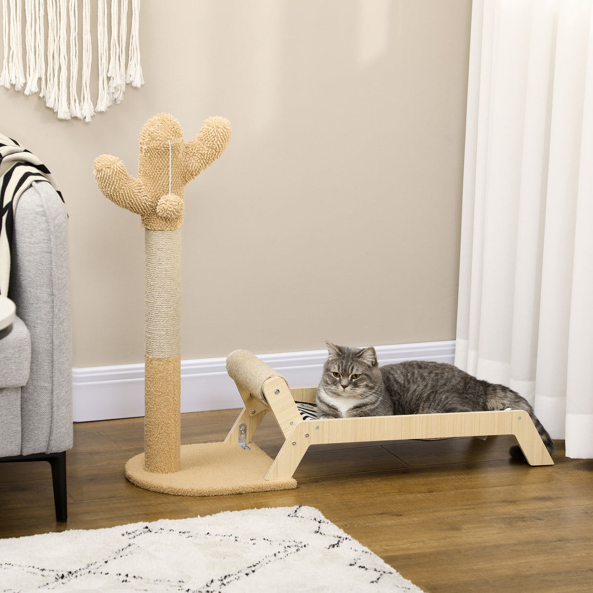 easycomfort amaca per gatti con tiragraffi per gatti a forma di cactus design 2 in 1 per interni 88.5x31.5x76.5 cm
