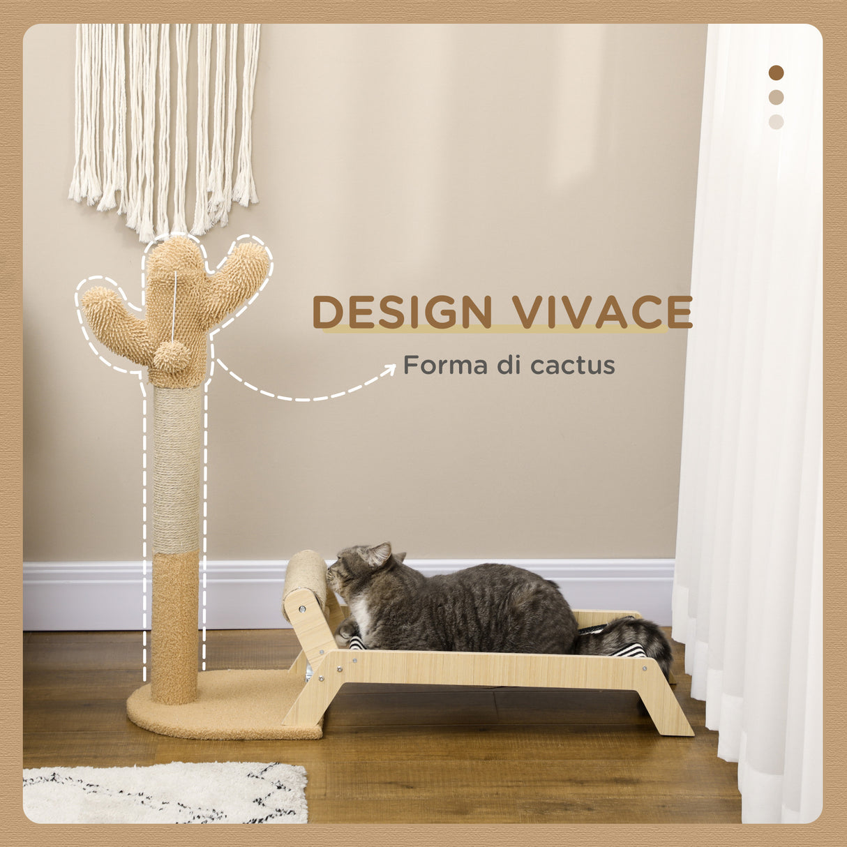 easycomfort amaca per gatti con tiragraffi per gatti a forma di cactus design 2 in 1 per interni 88.5x31.5x76.5 cm