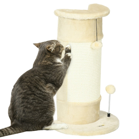 easycomfort albero tiragraffi per gatti fino 5kg con 2 palline in sisal e peluche 34x25.5x58cm beige