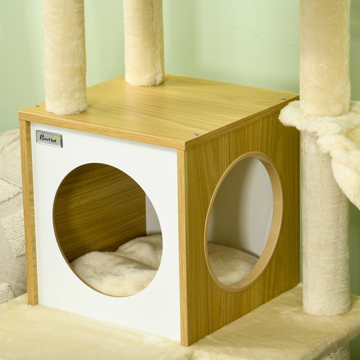 easycomfort easycomfort albero per gatti con casetta tiragraffi per gatti posatoio e paletto 48 5x48 5x141 5 cm beige