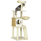 easycomfort easycomfort albero per gatti con casetta tiragraffi per gatti posatoio e paletto 48 5x48 5x141 5 cm beige