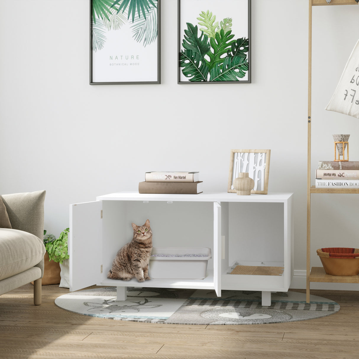 easycomfort easycomfort mobile per lettiera gatti in legno 2 ante e apertura laterale con tiragraffi