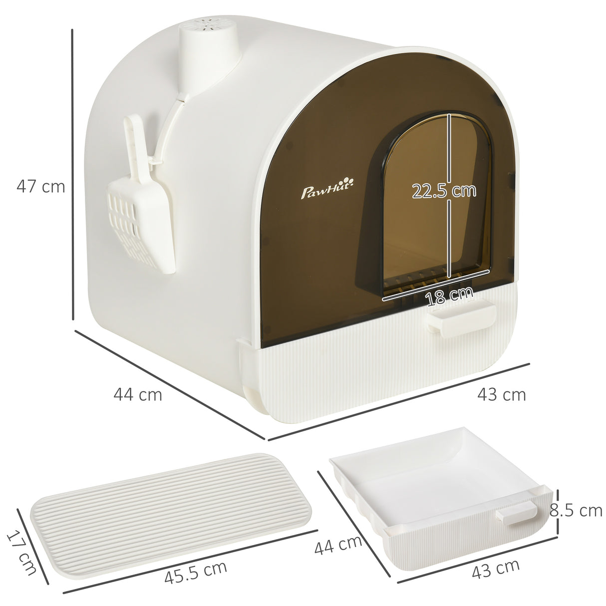 easycomfort lettiera per gatti chiusa con filtri paletta e vassoio removibile struttura in pp 43x44x47 cm bianca e nera