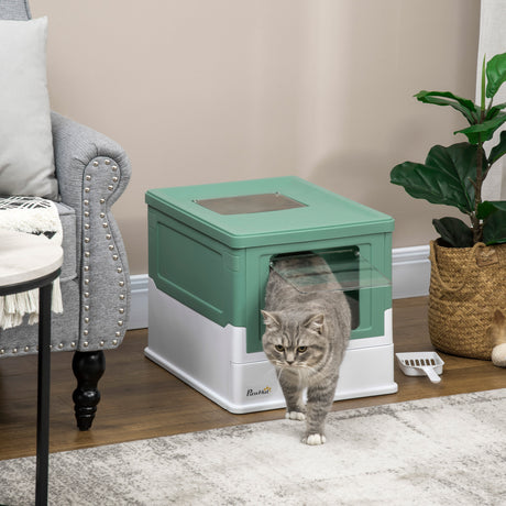 easycomfort lettiera per gatti chiusa con paletta vassoio estraibile e 2 porte 47.5x35.5x36.7cm verde