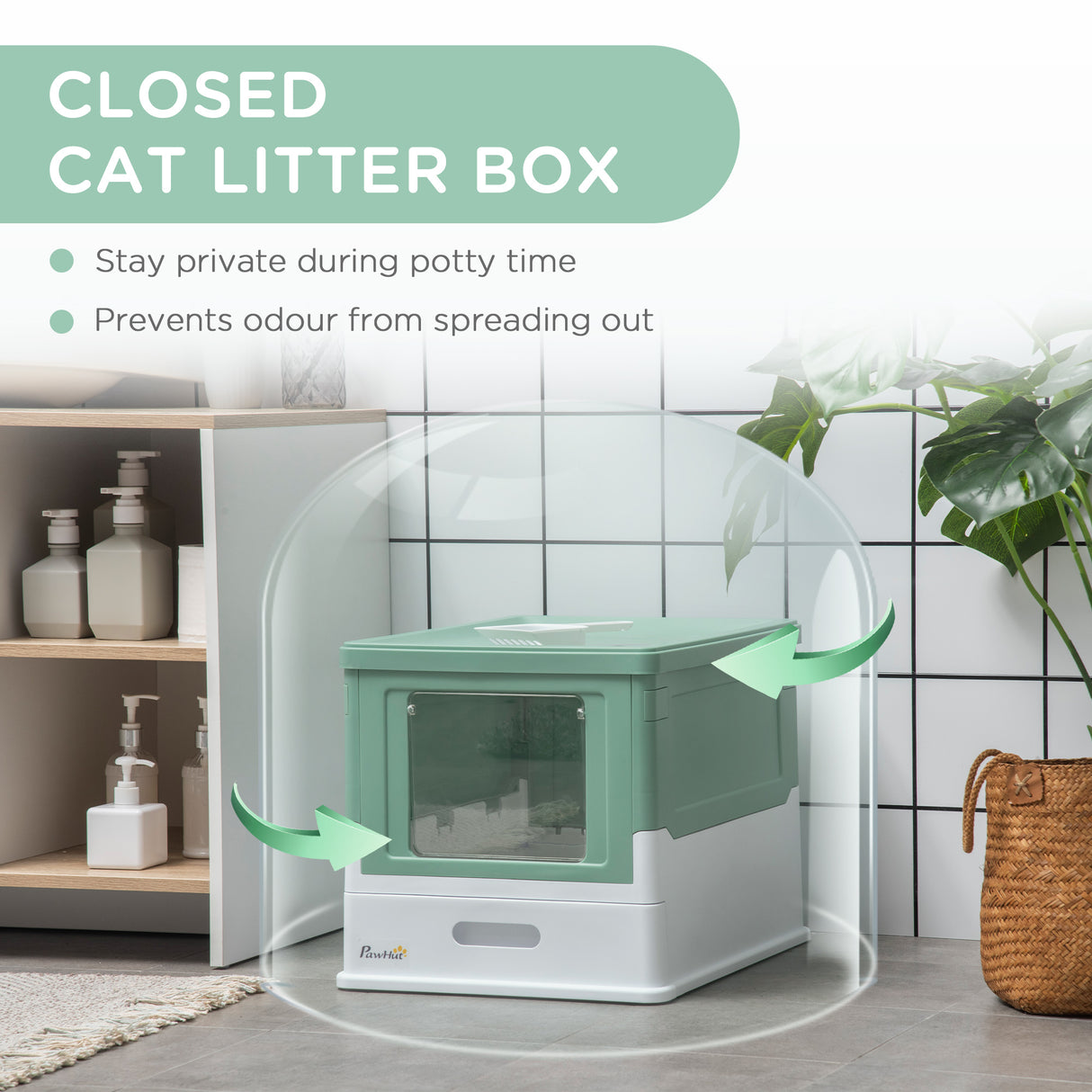 easycomfort lettiera per gatti chiusa con paletta vassoio estraibile e 2 porte 47.5x35.5x36.7cm verde
