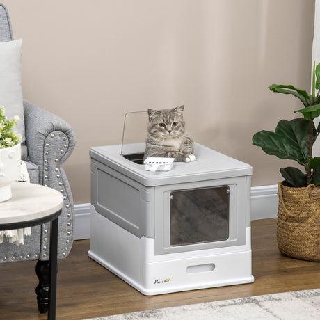 easycomfort lettiera per gatti chiusa in pp a 2 porte con paletta e vassoio estraibile 47.5x35.5x36.7 cm
