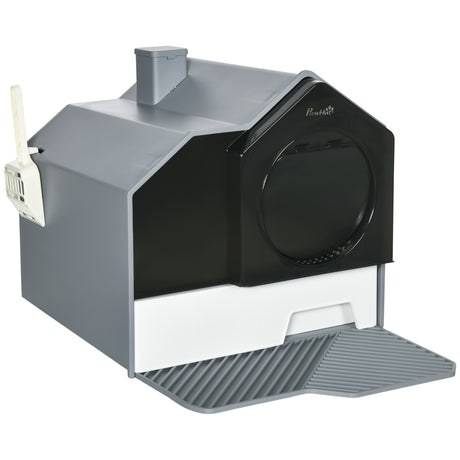 easycomfort lettiera per gatti chiusa con vassoio estraibile tappetino e paletta inclusi 47x45x42cm grigio