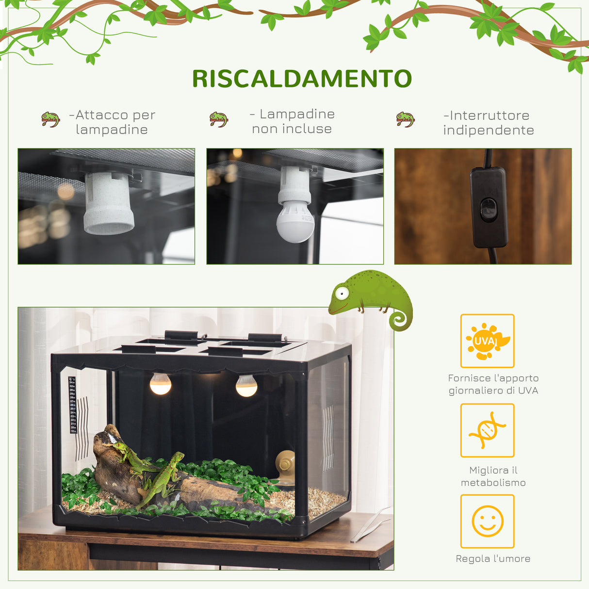 easycomfort easycomfort terrario per tartarughe di terra e rettili con termometro 18 34 60x40x40 5 cm nero