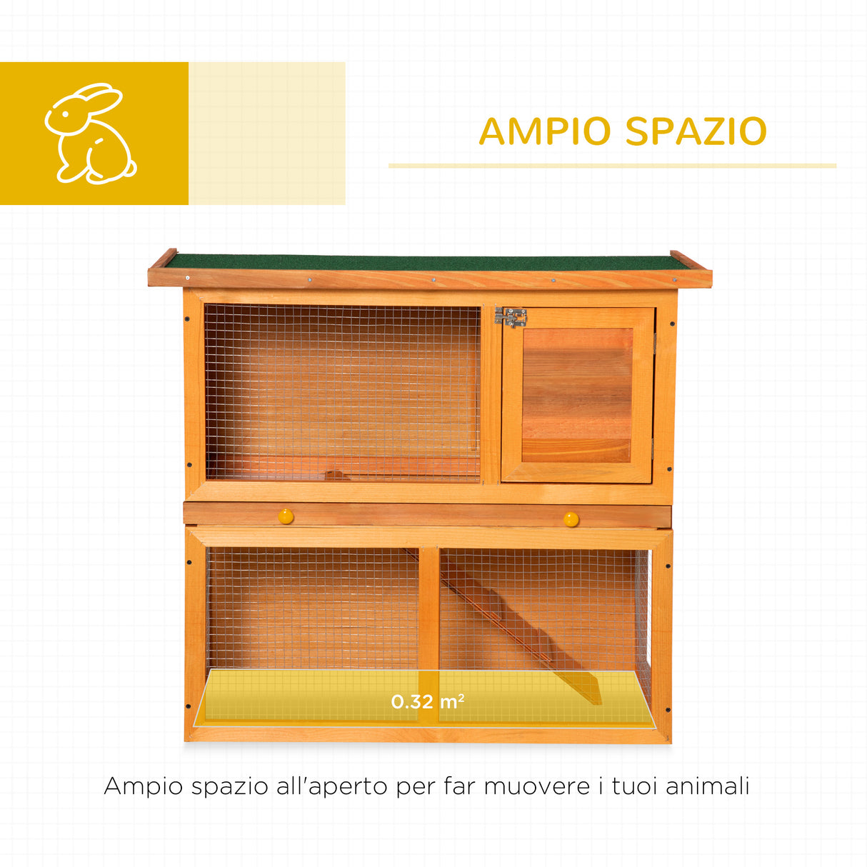 easycomfort easycomfort gabbia per conigli conigliera da esterno in legno di abete 90x45x80cm